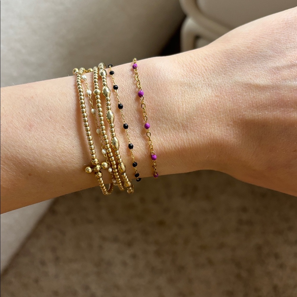Dainty gold & purple beaded adjustable bracelet delicate jeweled chain